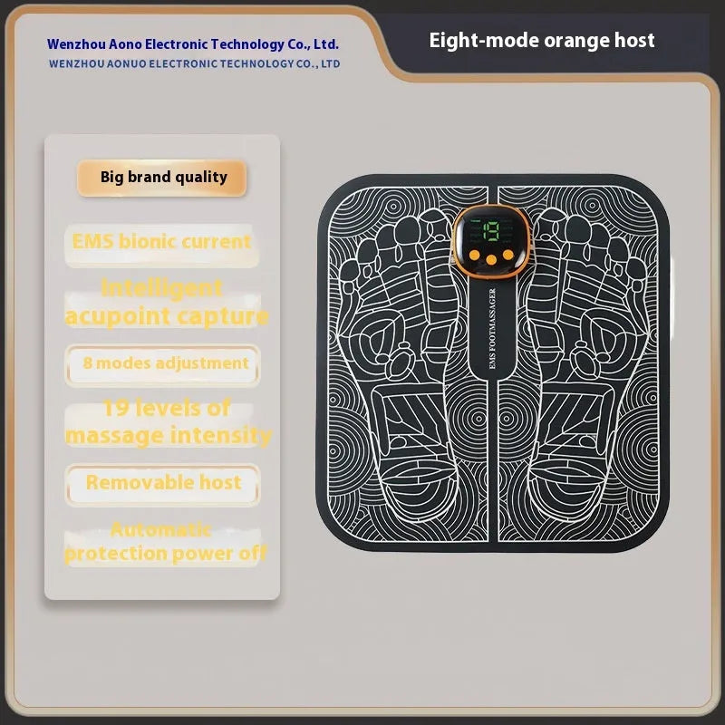 USB rechargeable reflexology foot massager mat with orange foot pad and push-button controls
