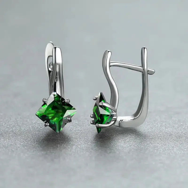 Women's copper earrings with diamond pattern and zircon inlay in blue, green and multicolour options