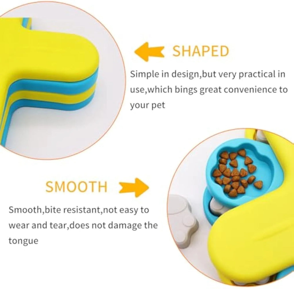 Yellow three-layer rotating dog puzzle feeder toy with anti-slip base for interactive slow feeding