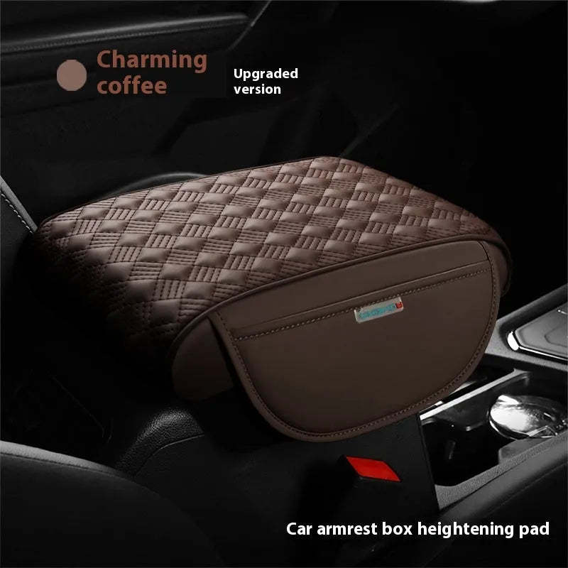 Leather automobile armrest heightening insole 32x22x5.5cm in elegant gray on car centre console
