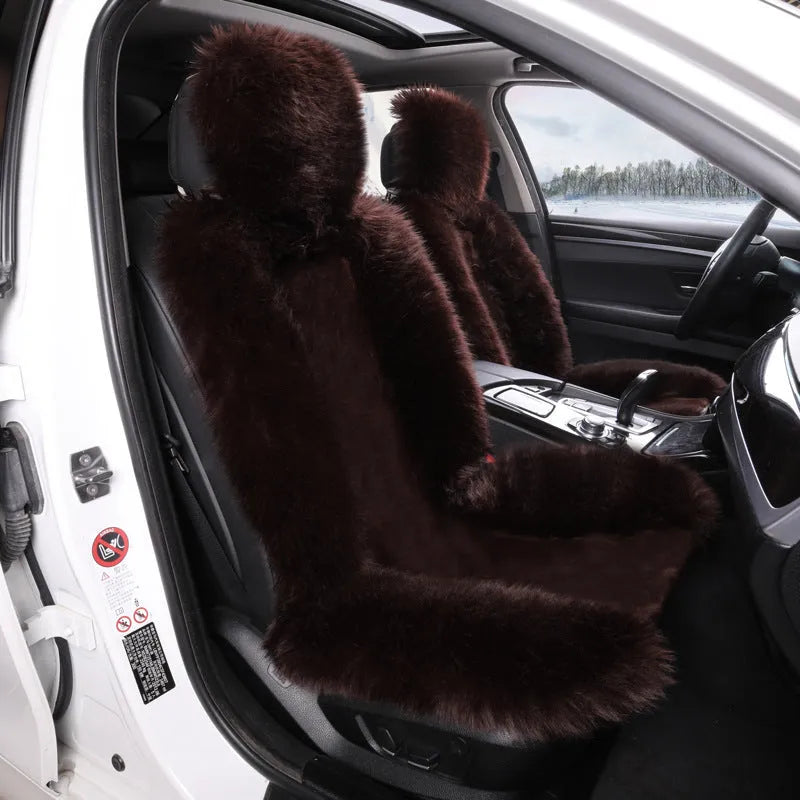 Purple plush fleece car seat cushion set for driver and co-pilot winter warmth