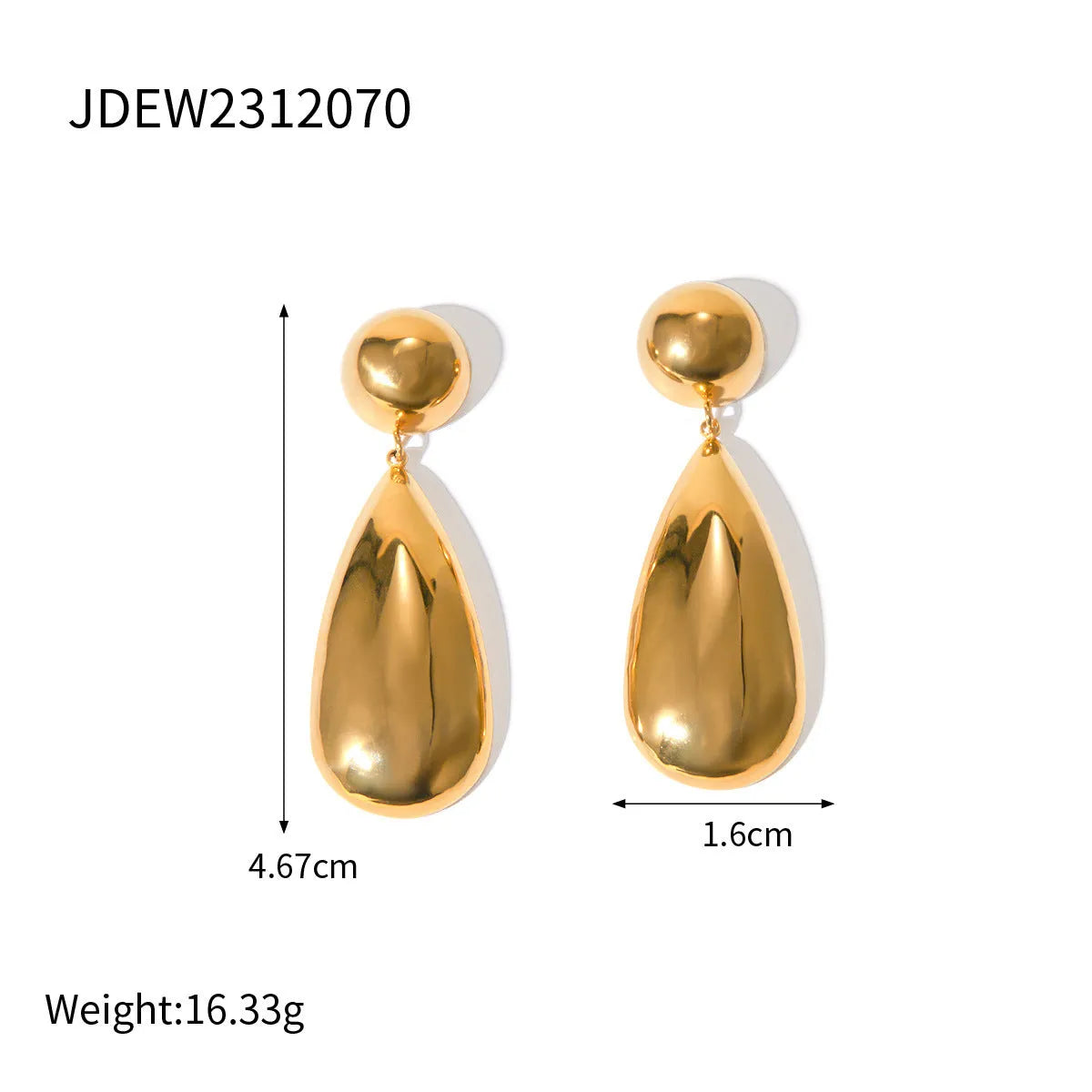 Gold stainless steel hemisphere water drop pendant earrings geometric design