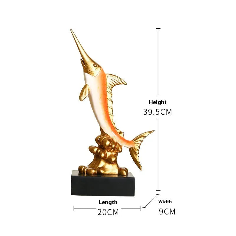 European-style resin swordfish decorative ornament on display in selected colour.