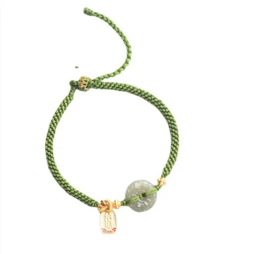 Hand-woven corn knot women's bracelet with Hetian jade peace buckle and silver safety buckle closure