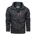 Men's plus size nylon hooded jacket in army green with stand-up collar and zip front