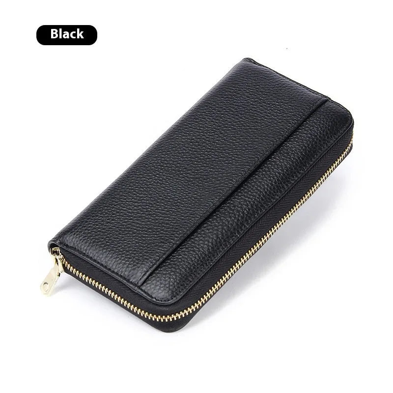 Genuine leather long wallet for women with anti-theft card slot in multiple colour options