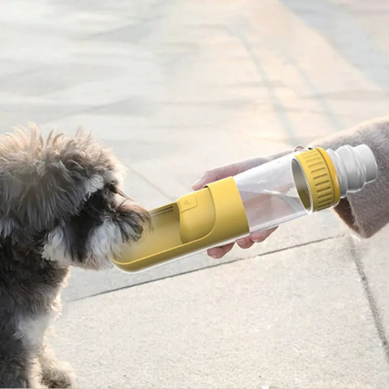 Dark blue BPA-free dog travel water bottle with built-in drinking bowl