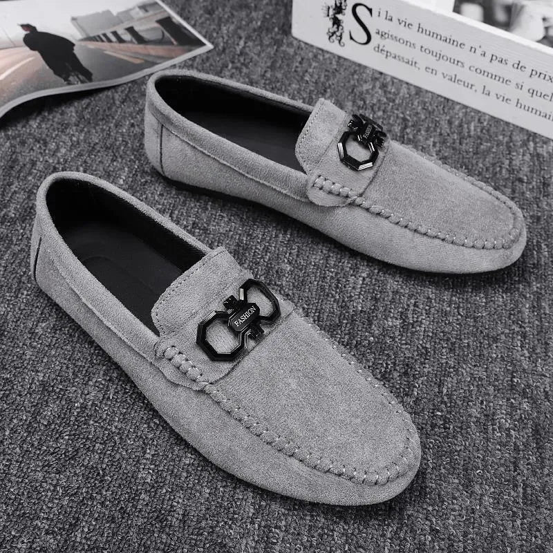 Men's black and grey suede casual shoes with breathable design and rubber soles