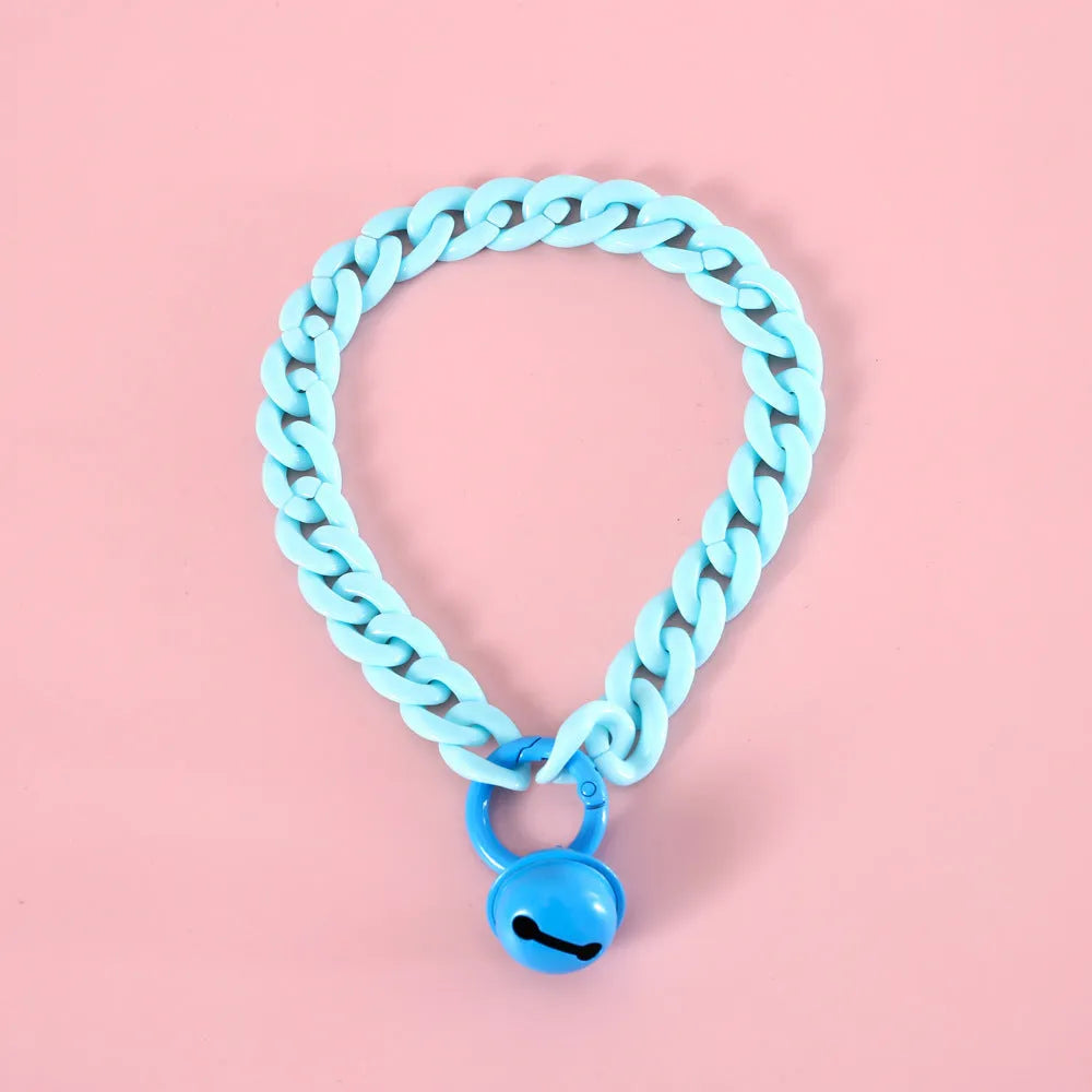 Macaron candy colour plastic chain pet collar for cats, dogs and rabbits with adjustable sizing