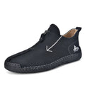 Men's front-zipper leather boots with round toe and mid-calf height in black colour