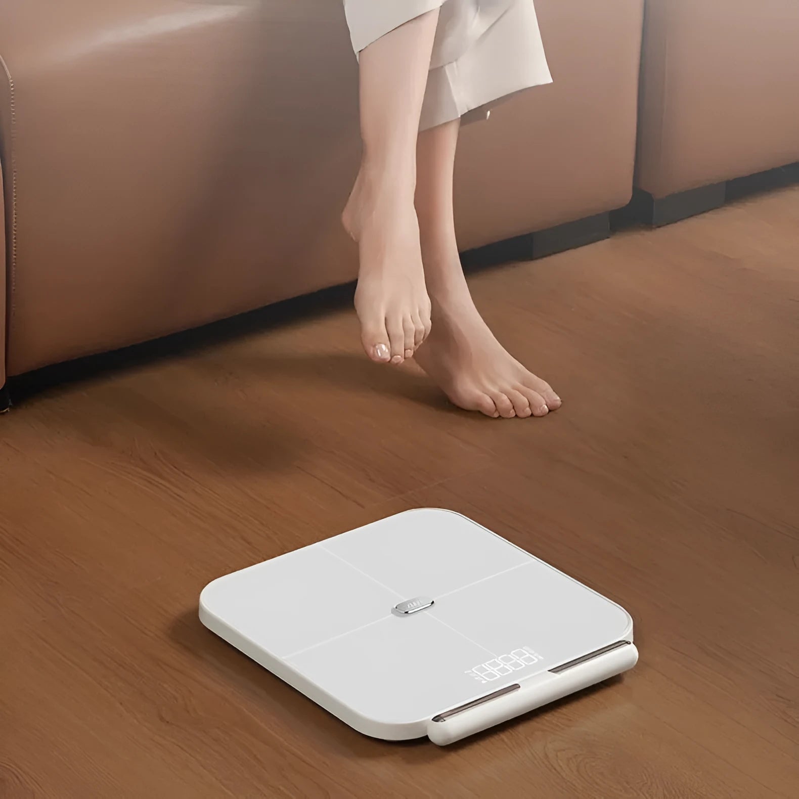 White tempered glass body fat scale with eight electrode sensors and LED display
