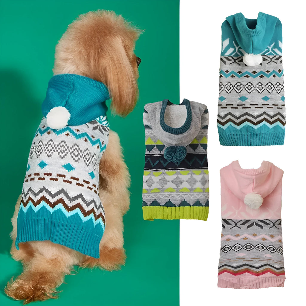 Acrylic pet sweater with diamond pattern in green, blue, or pink colours