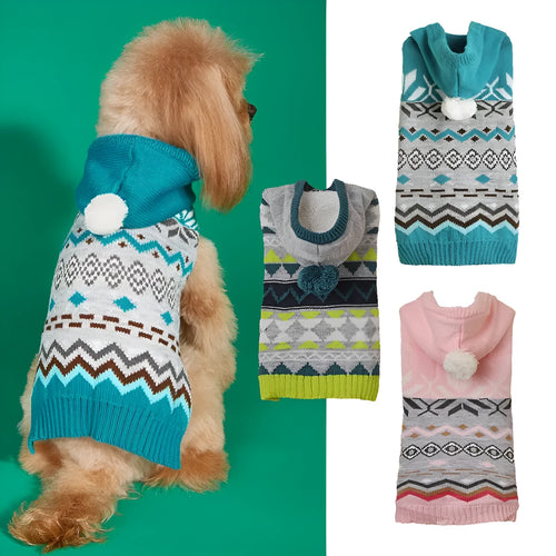 Acrylic pet sweater with diamond pattern in green, blue, or pink colours