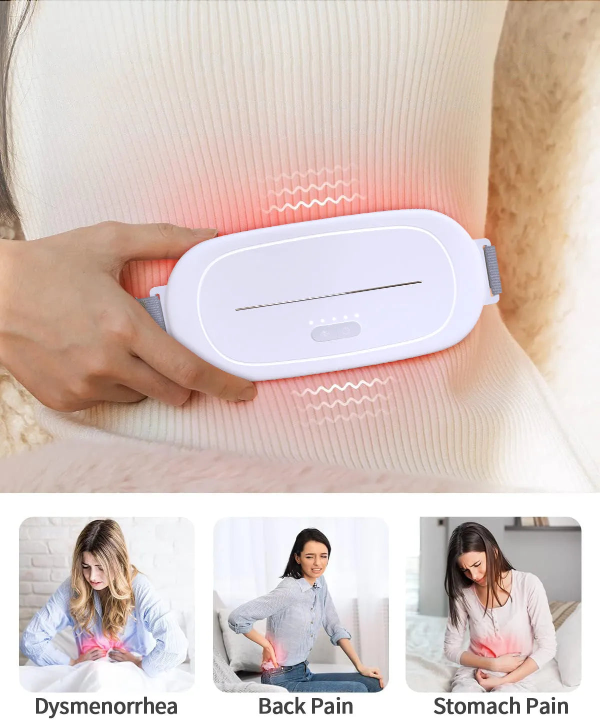 White portable uterine warming device for thermotherapy on lower abdomen