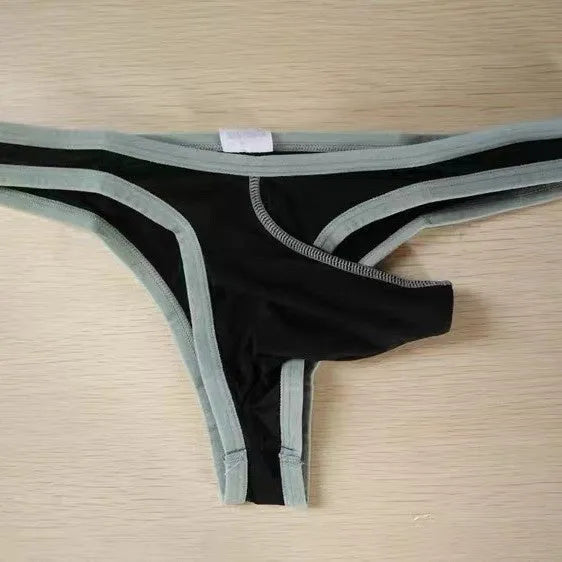Men's Ice Silk elephant nose small pouch underwear in Army Green colour on a white background.