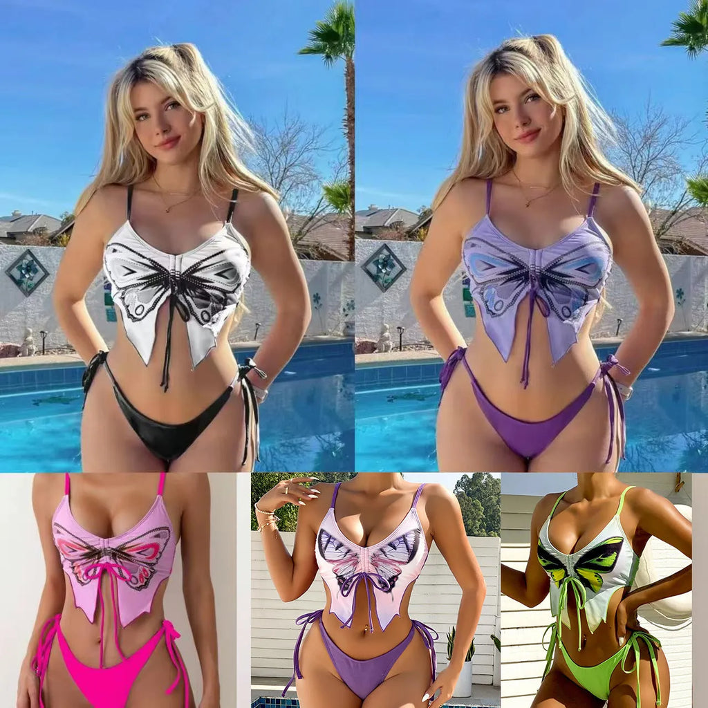 Women's bow-ins style bikini swimsuit with split-leg briefs in multiple colour options