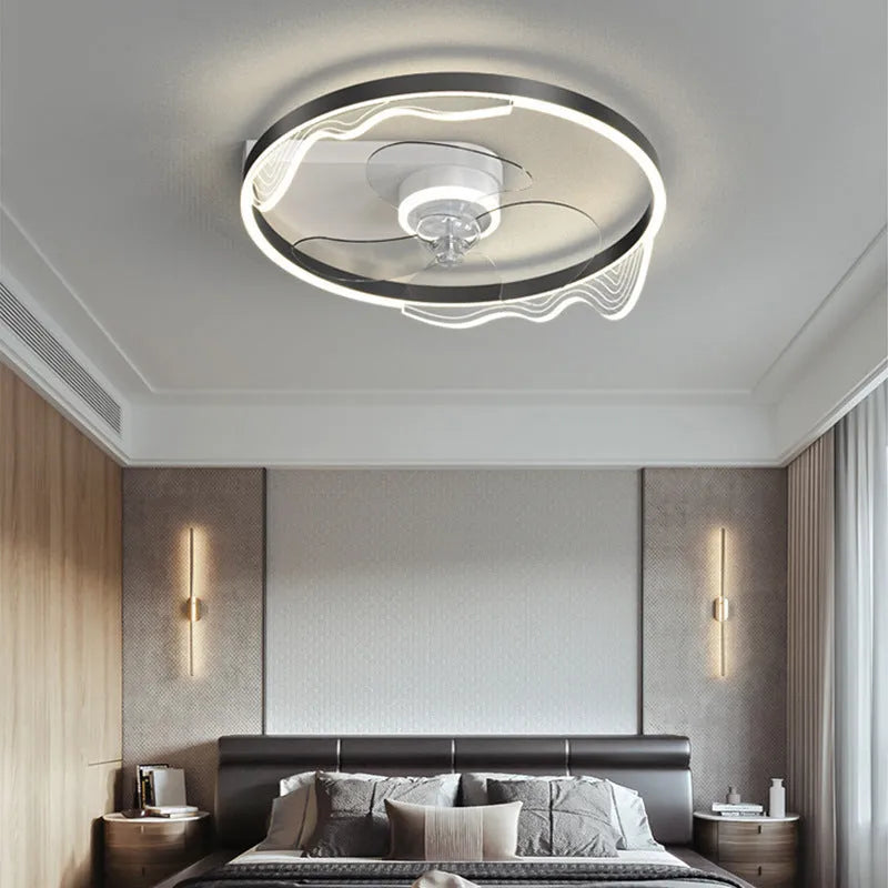 Nordic style white ceiling lamp with integrated fan and light for children's room