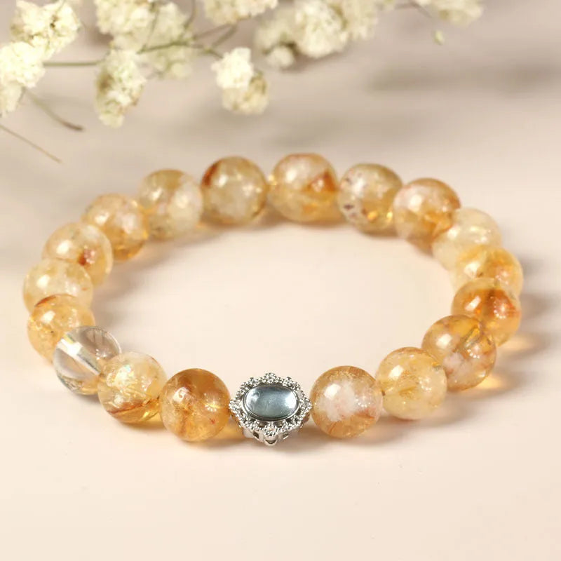 Citrine crystal geometric bracelet with 10mm beads and grinding treatment surfaces