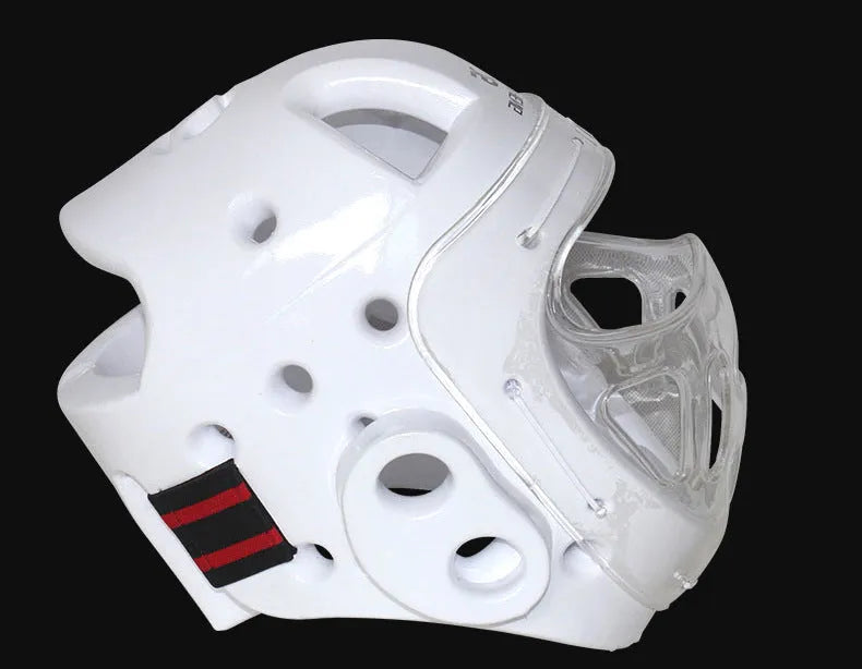Karate helmet protective equipment for boxing in blue, red, or white colours available in sizes S, M, L, XL