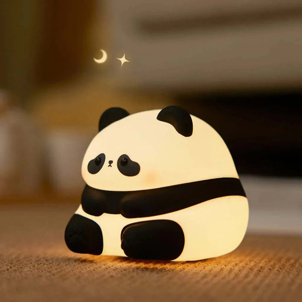 Panda-shaped silicone night light with warm white LED glow for children's bedrooms