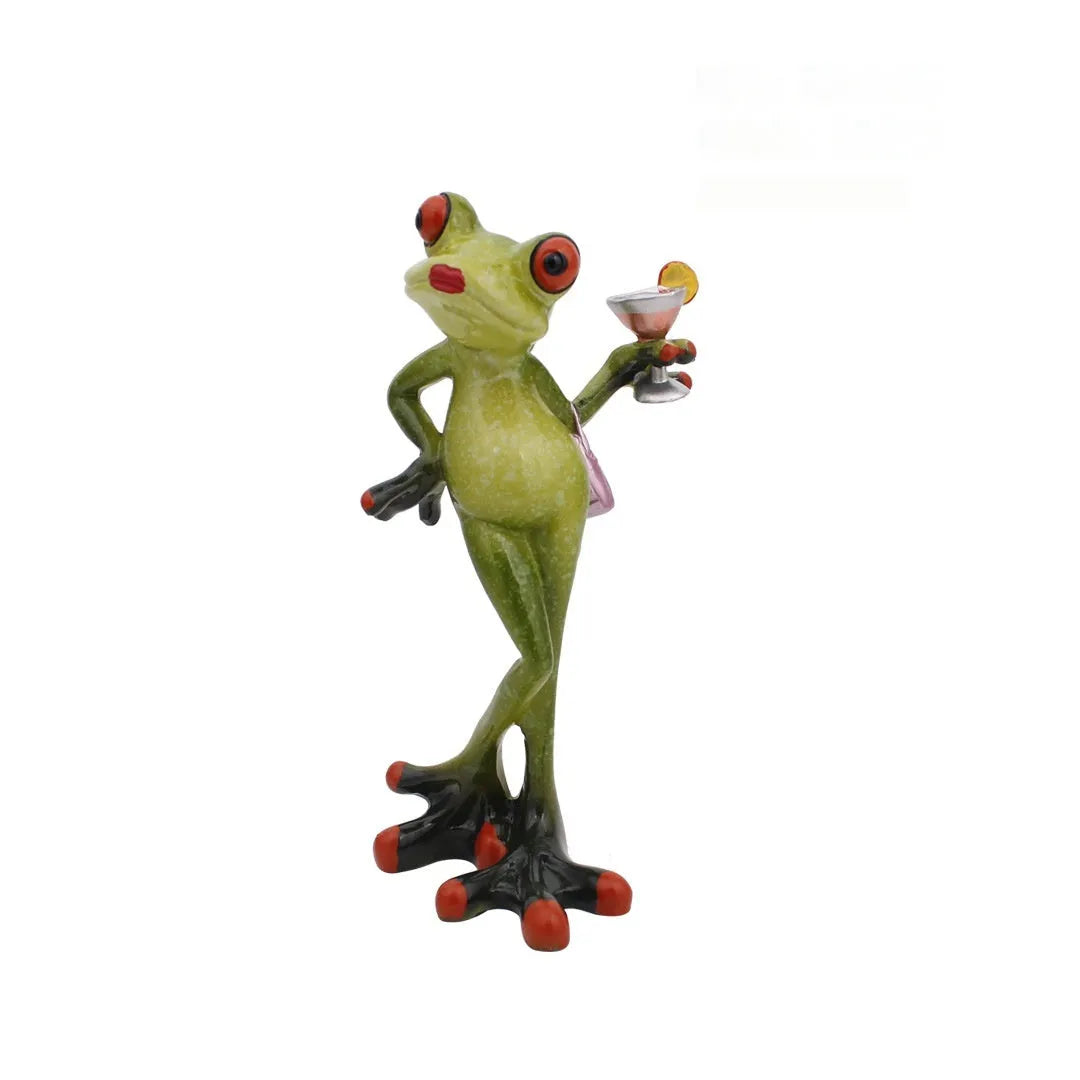 Pastoral style synthetic resin frog sculpture decoration for home interiors.