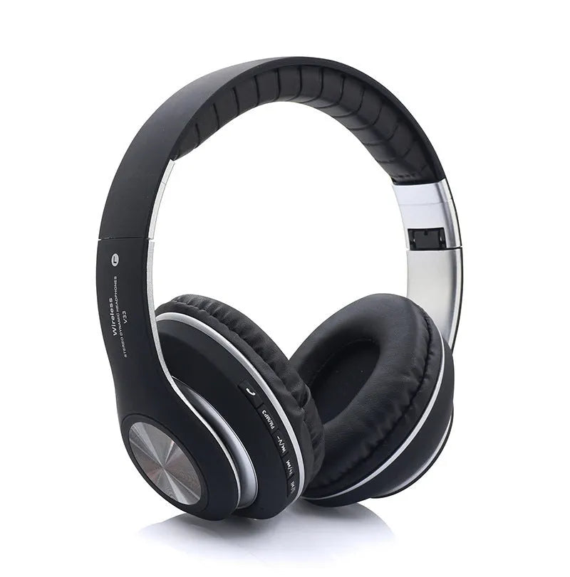 Private Mode 5.0 folding wireless stereo headphones in black with button controls and Bluetooth 5.0 connectivity