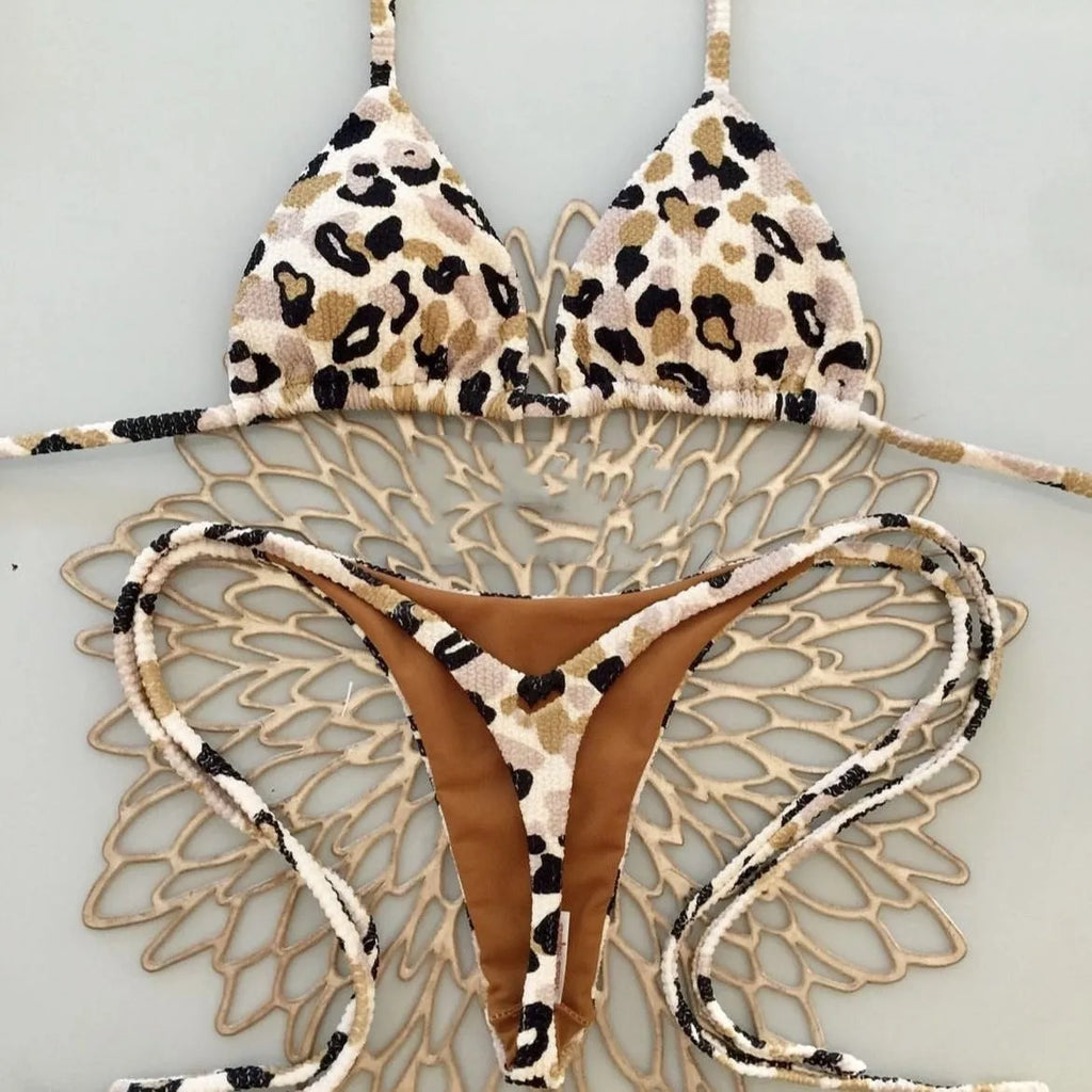 Women's printed bikini swimsuit with briefs style on a mannequin