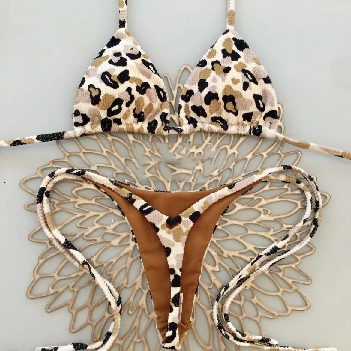 Women's printed bikini swimsuit with briefs style on a mannequin