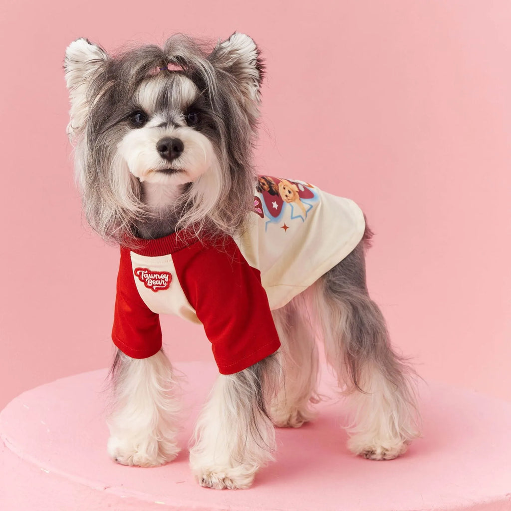 Cotton dog summer clothes with contrast colour detailing in embroidered red colour