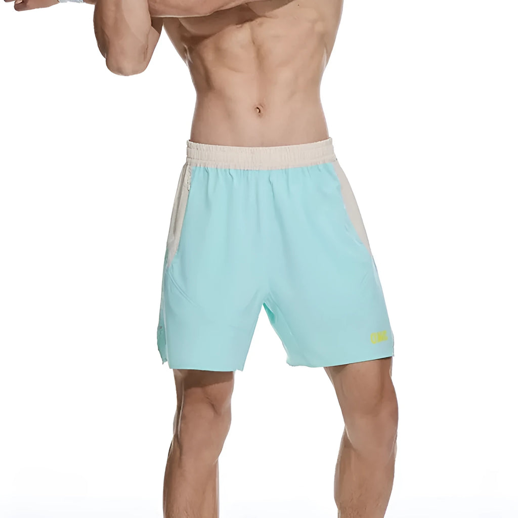 Men's loose fit dark grey workout shorts with elastic lace-up waistband for weightlifting.
