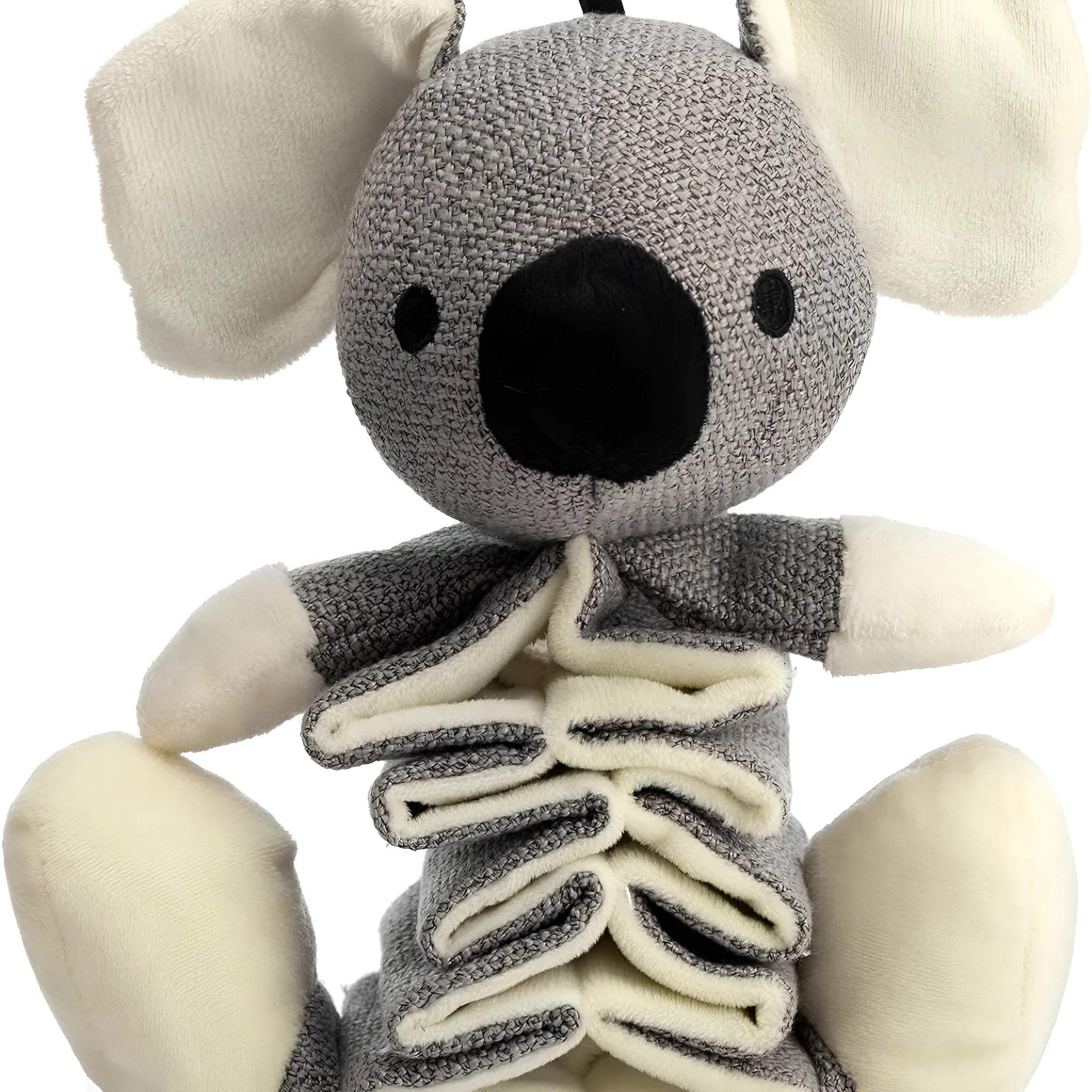 Gray koala squeaky dog toy with crinkle paper, measures 30cm long, for small medium large dogs