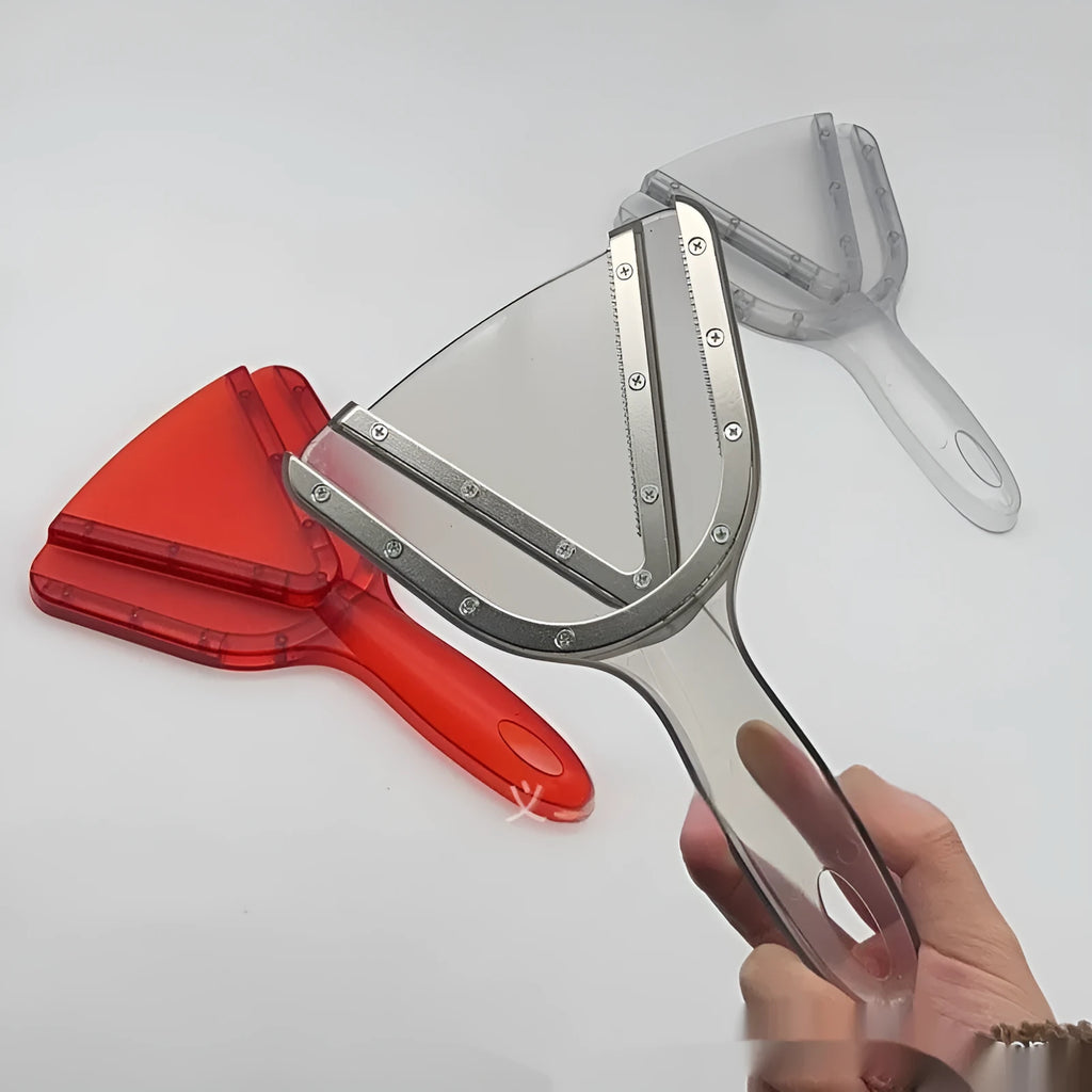 Red and grey adjustable telescopic can opener and bottle opener tool on a white background.