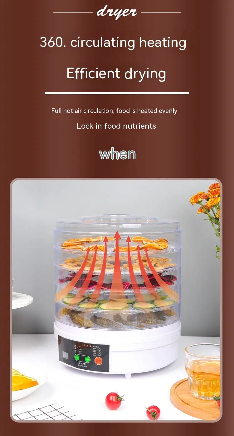 Seven-layer household fruit dehydrator food dryer with 350W power rating and removable shelves