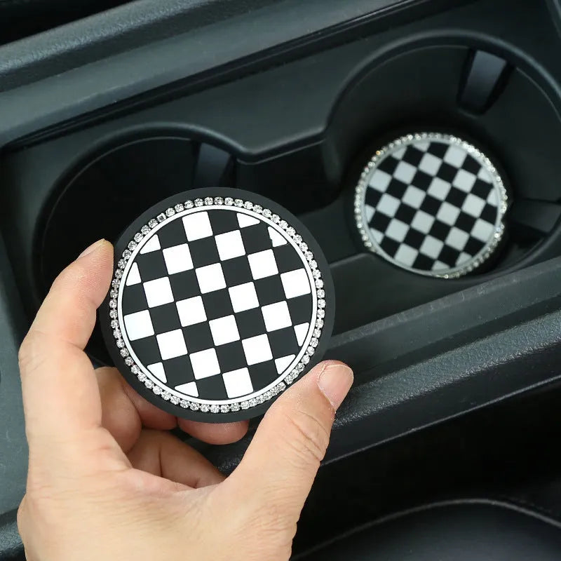 Universal PVC car cup holder mat coaster for front gate slot in four pattern designs.