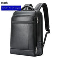 Black business leather backpack with USB port and curved shoulder straps
