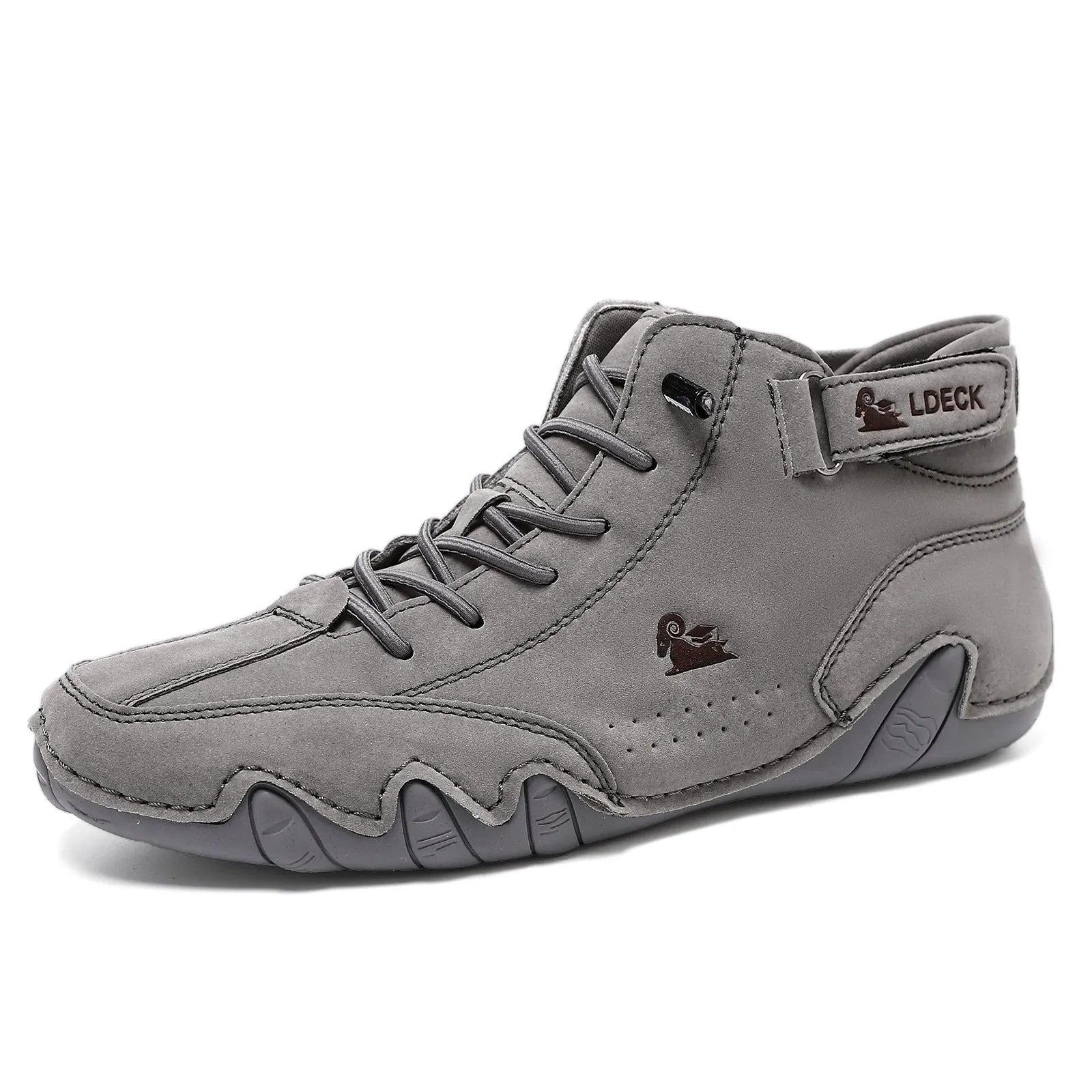 High top men's casual shoes in khaki colour with microfiber upper and rubber sole
