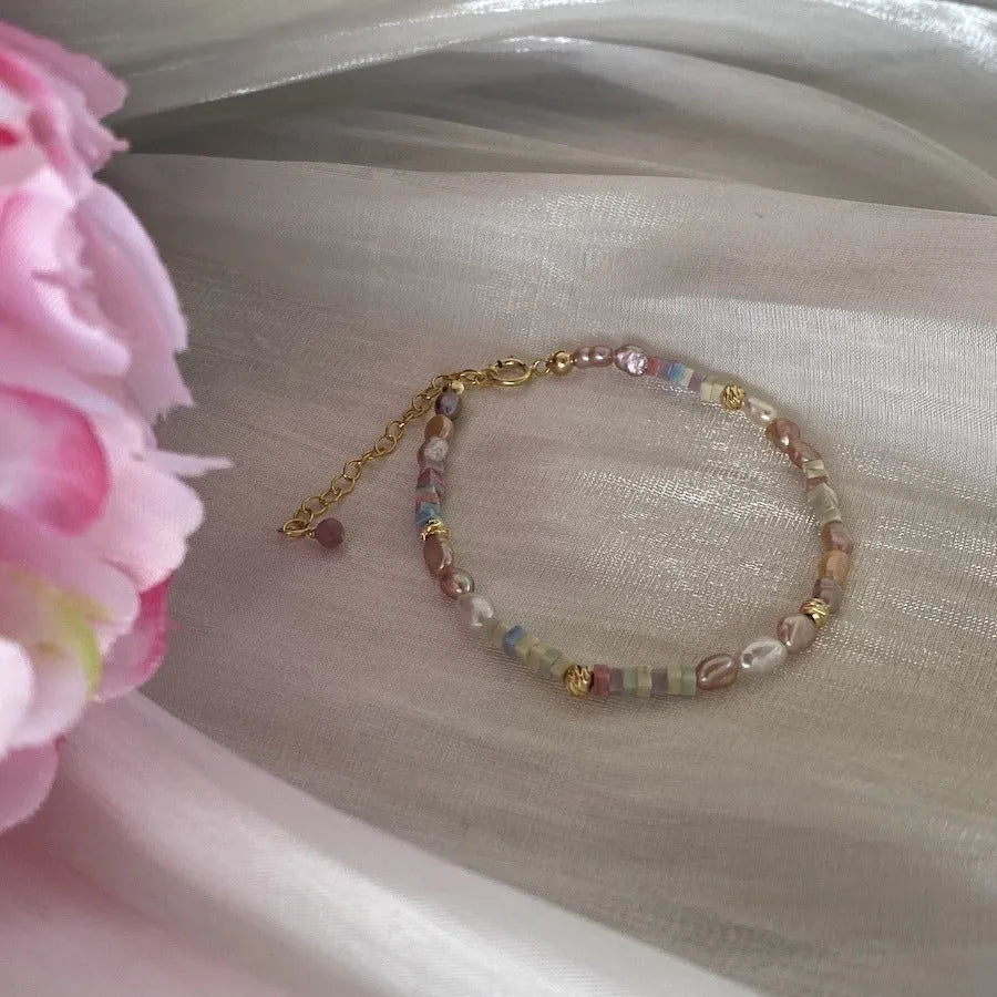 14K gold gilded purple pearl bracelet and necklace set with irregular natural pearls