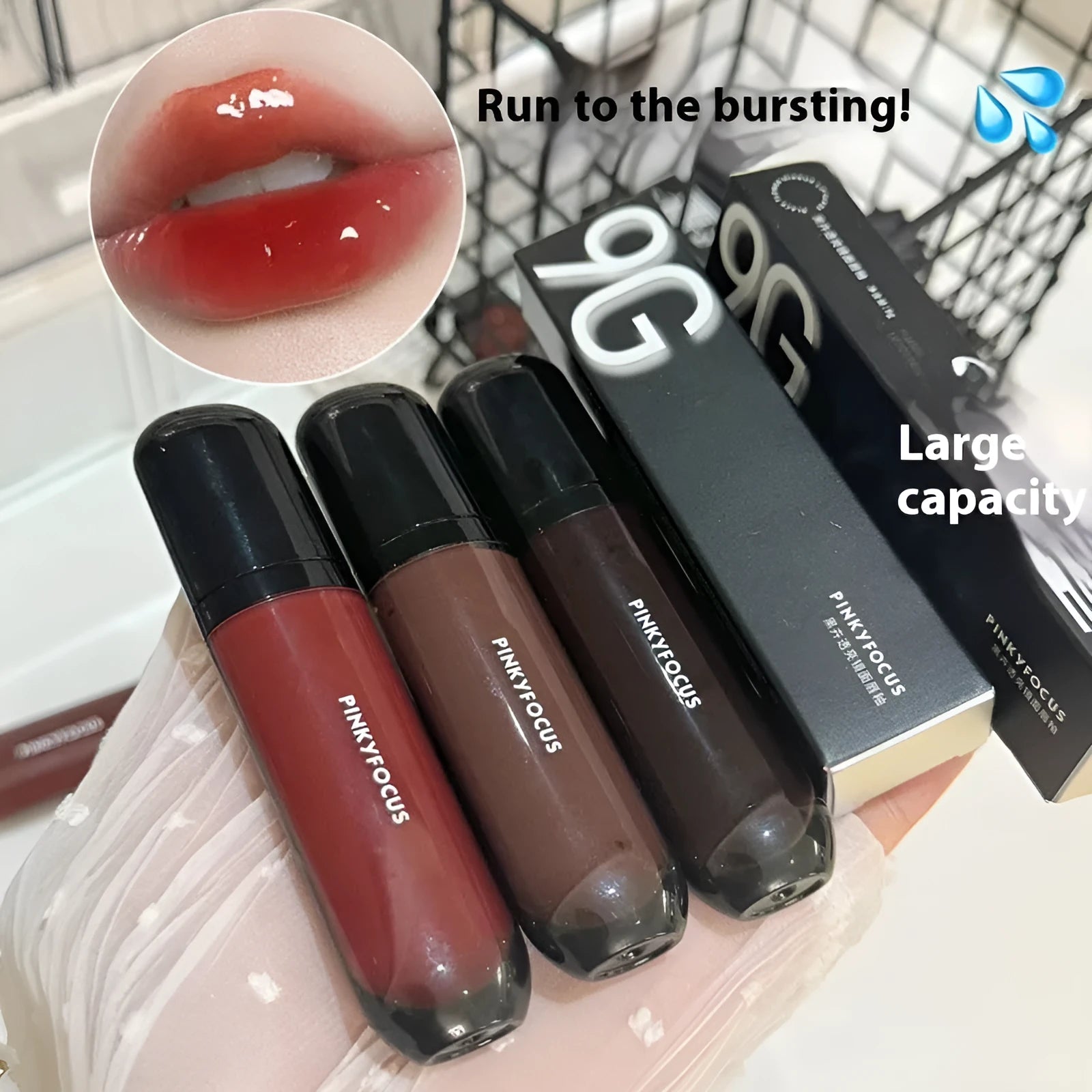 Black shiny Mirror Lip Lacquer makeup product showcasing six colour shades from the Black Citrus series.