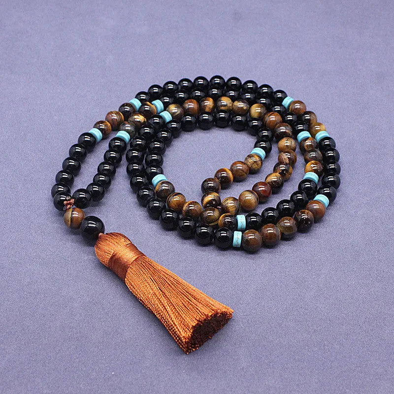 Black agate bracelet and tiger stone necklace geometric jewellery set