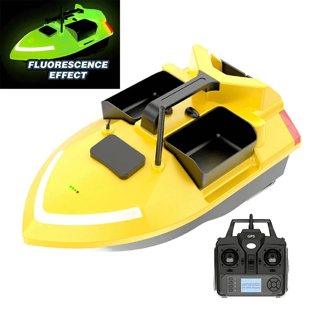 GPS remote control fishing boat in black with LED light and remote controller