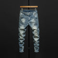Men's slim-fit skinny jeans in dark blue denim with micro elasticity and mid-rise waist