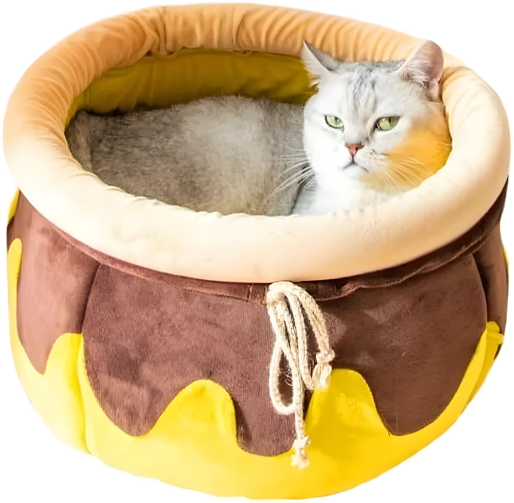 Pink honey pot-shaped cat bed with magic wand design and a soft, removable inner cushion.