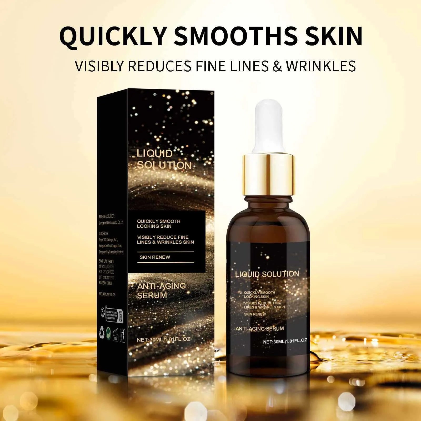 30ml facial liquid in 9cm tall bottle with hyaluronic acid moisturising formula