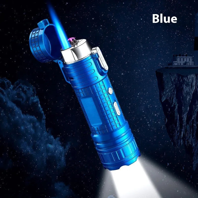 TH727 multifunction waterproof flashlight lighter in metal construction with five colour options