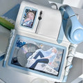 Qingkong blue and white PU backpack with large food intake compartment and double pain window for leisure travel