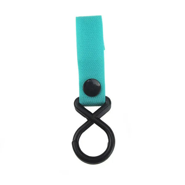 A selection of luggage Velcro hooks in various colours including red, blue, green, and yellow on a white background