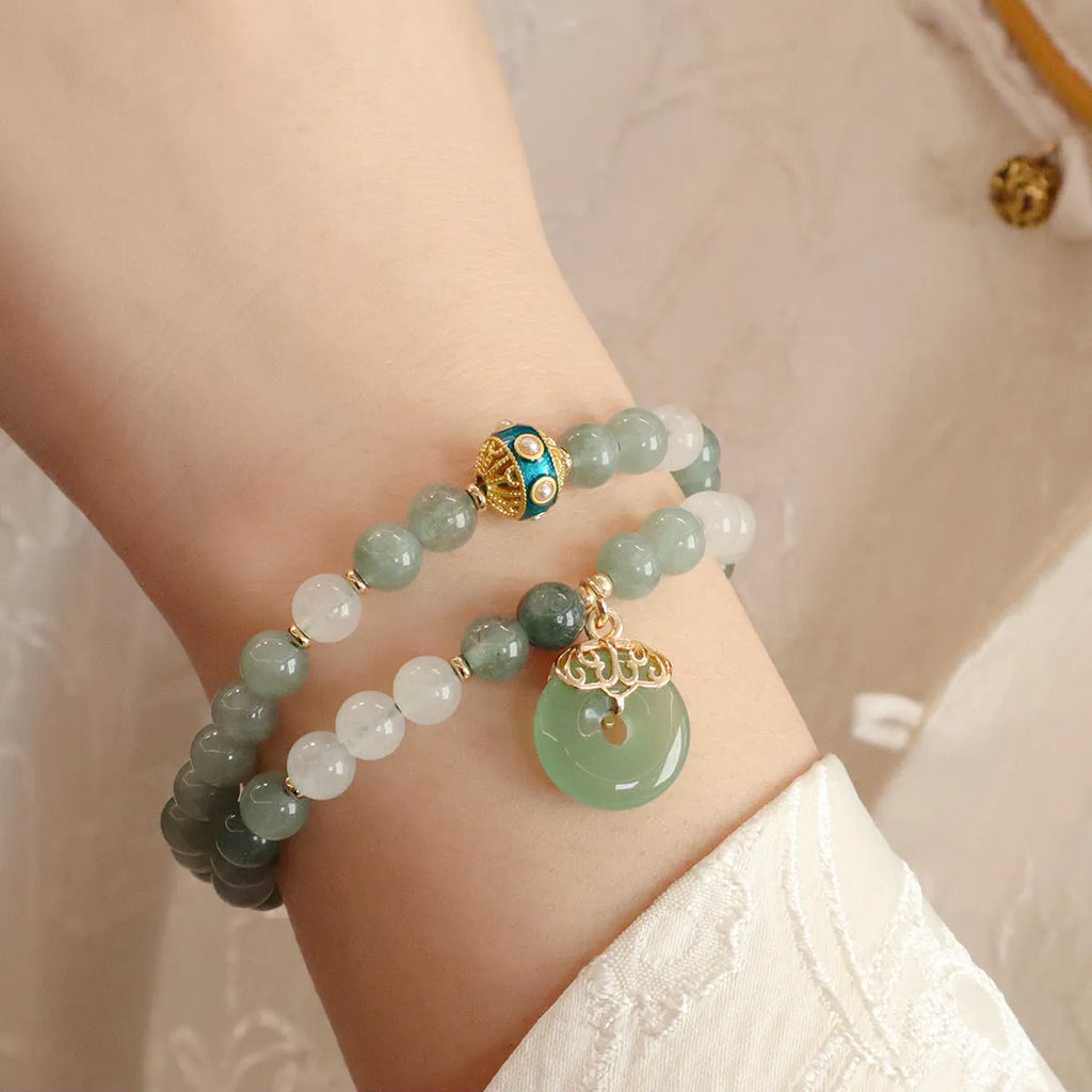 Myanmar jade safety buckle bracelet with peace buckle element in geometric new Chinese style women's jewellery