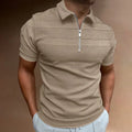 Men's solid colour short-sleeve jacquard lapel top with zipper decorations, available in five colours