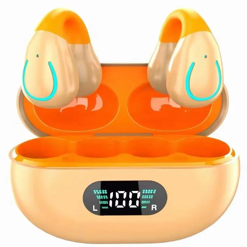 Clip-on wireless non in-ear sports Bluetooth headset in black orange with ear clip design