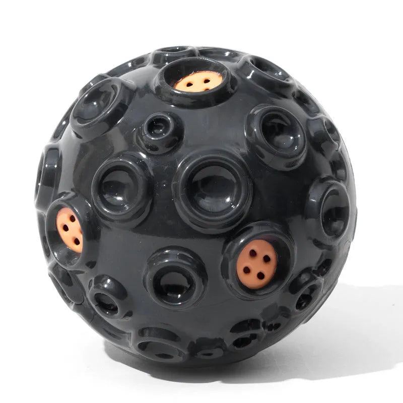 Durable dog chew ball with meteorite-shaped bumps in blue colour